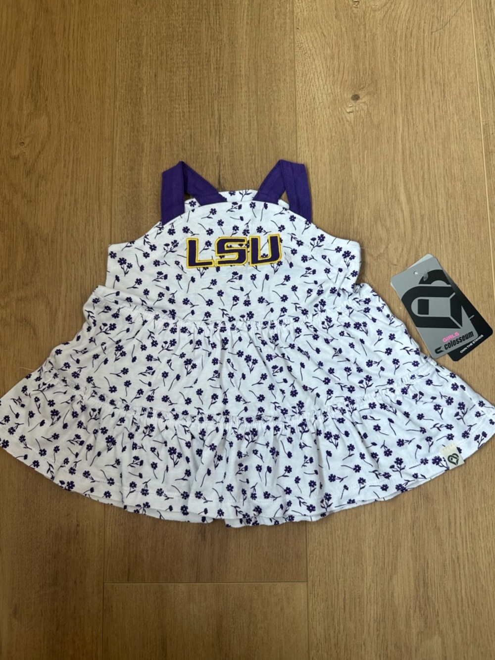 LSU White Floral Sundress with Purple Straps